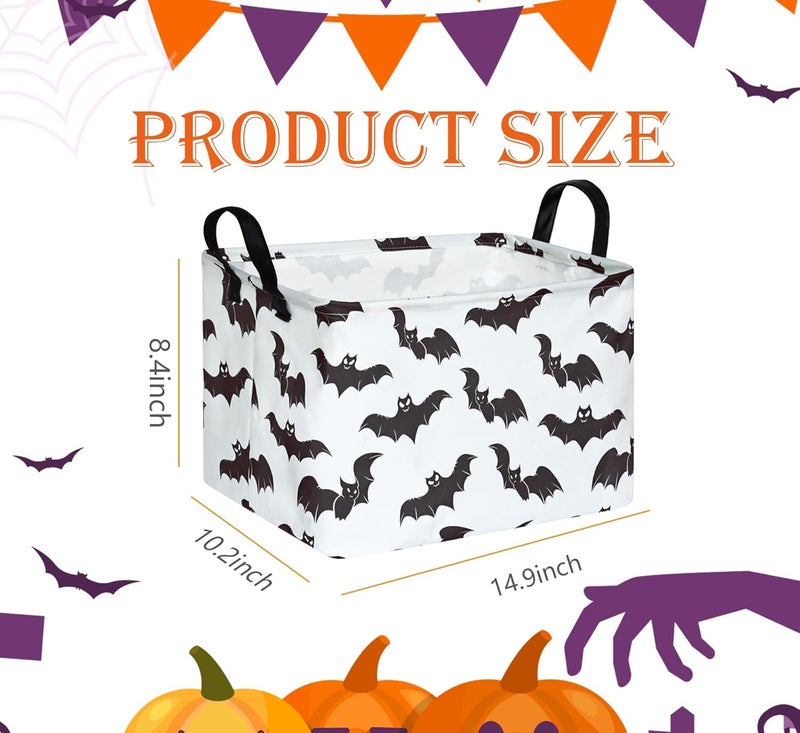 FUULOXE Halloween Bat Storage Basket with Handles Open Gifts&Candy Spooky Basket stuffers for Kids Baby Collapsible Women Organizer Bins Toys Boxes for Shelves Home Office - Image 2